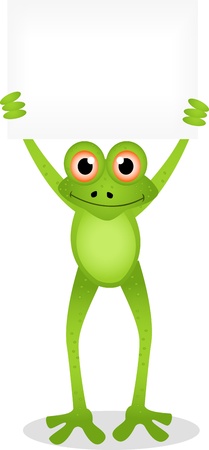 funny frog cartoon with blank signのイラスト素材