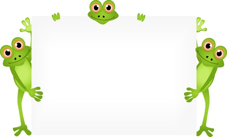 funny frog cartoon with blank signのイラスト素材