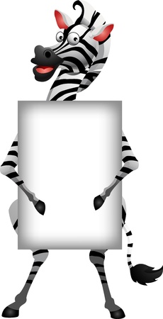 cute zebra cartoon with blank signのイラスト素材