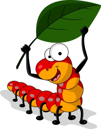 red worm cartoon with leafのイラスト素材