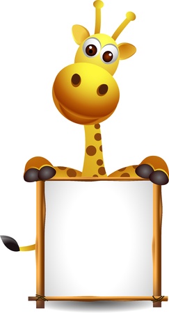 giraffe cartoon with blank signのイラスト素材