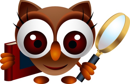 cute owl with book and magnifying glassのイラスト素材