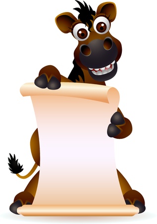 cute horse cartoon with blank signのイラスト素材