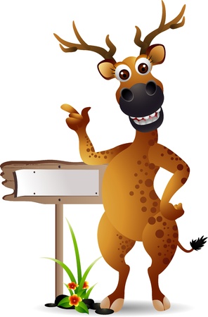 funny deer cartoon with blank boardのイラスト素材