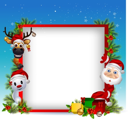 vector illustration of santa claus ,deer and snowman with blank signのイラスト素材
