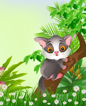 squirrels on tree with tropical forest backgroundのイラスト素材