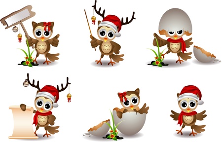 cute owl christmas cartoon setのイラスト素材