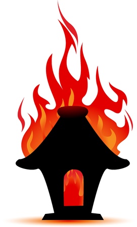 illustration of fire burn houseのイラスト素材