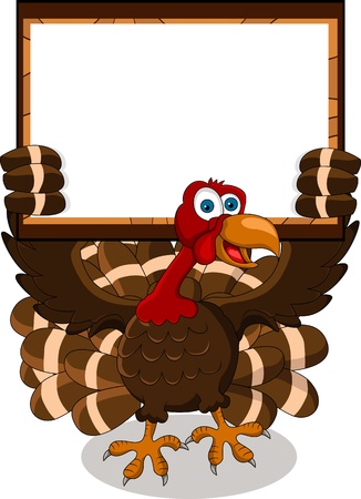 turkey cartoon with blank boardのイラスト素材
