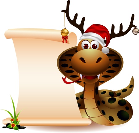 cute christmas snake with blank signのイラスト素材