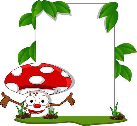 welcome mushroom cartoon with blank signのイラスト素材