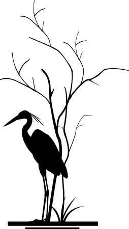 heron and tree silhouetteのイラスト素材