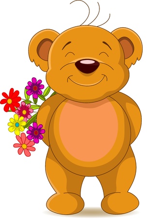 cute brown bear with flowersのイラスト素材