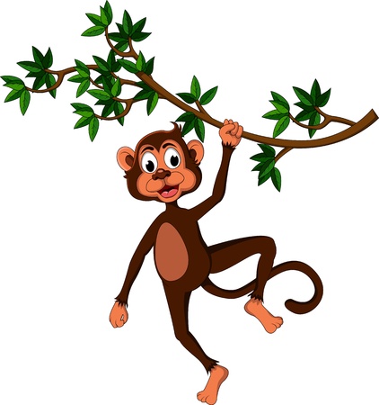 cute monkey cartoon on treeのイラスト素材