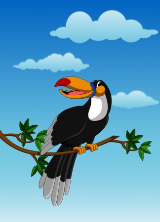cute toucan sitting on treeのイラスト素材