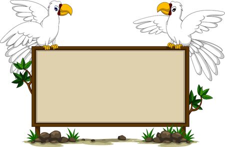 parrots s sitting on blank boardのイラスト素材