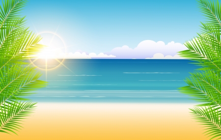 beauty Sunny blue sky and palm tree and beach backgroundのイラスト素材
