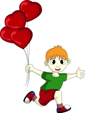 little child running with holding balloonsのイラスト素材