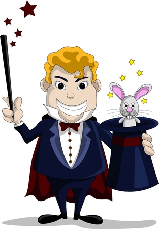  magician pulls out a rabbit from a hatのイラスト素材