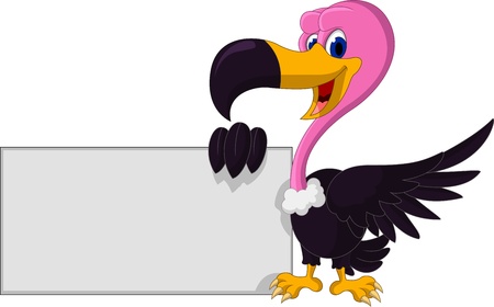 cute Vulture cartoon with blank signのイラスト素材