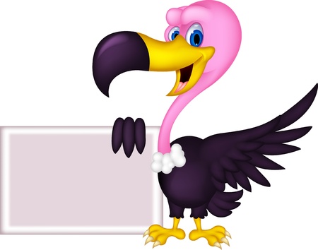 cute Vulture cartoon with blank signのイラスト素材