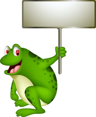 cute frog cartoon with blank signのイラスト素材