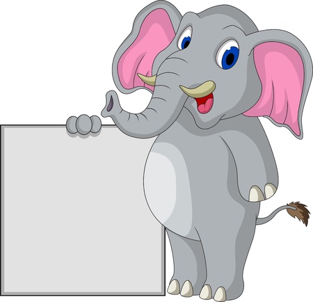 cute elephant cartoon with blank signのイラスト素材