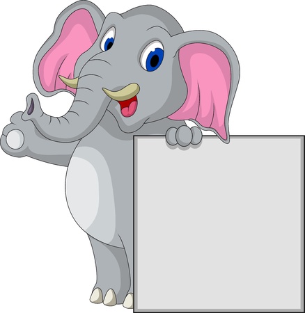 cute elephant cartoon with blank signのイラスト素材