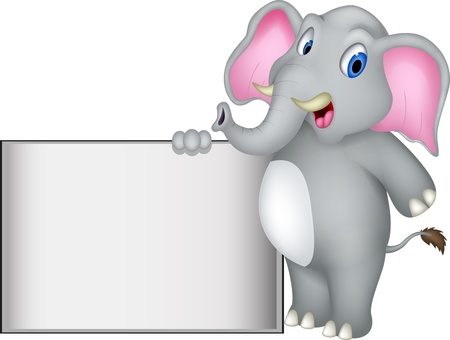 cute elephant cartoon with blank signのイラスト素材