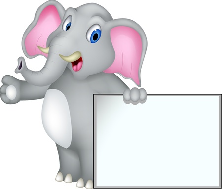 cute elephant cartoon with blank signのイラスト素材