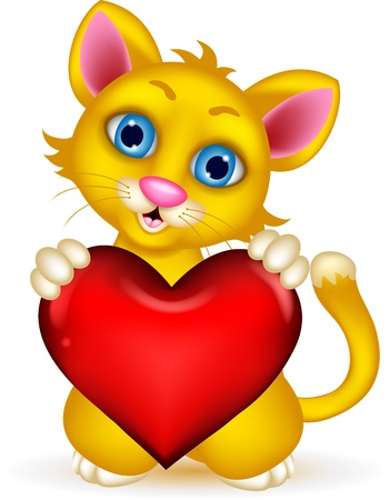 cute Cat holding heart loveのイラスト素材
