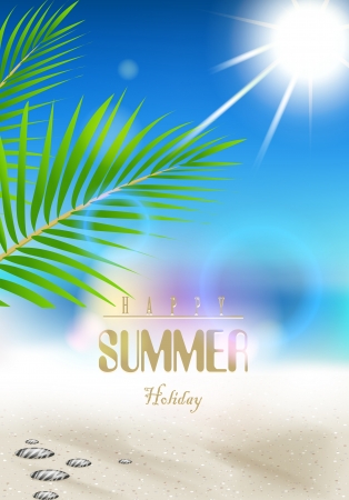 Summer holidays vector background with sand beach and palm treeのイラスト素材