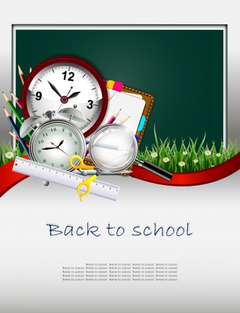 Modern Back to school background with beauty grass decorationのイラスト素材