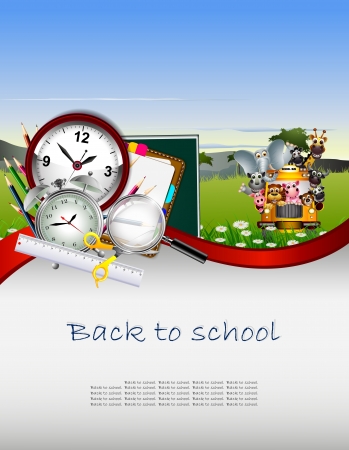 Modern Back to school background with animal wildlifeのイラスト素材