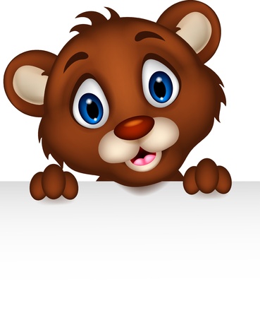 cute baby brown bear cartoon posing with blank signのイラスト素材
