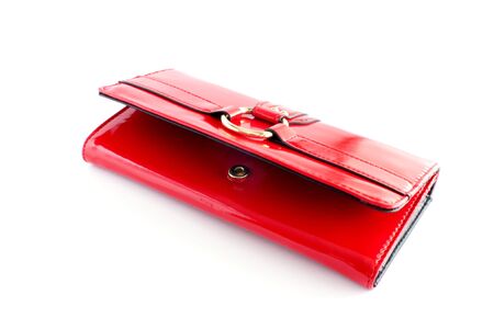 Red woman wallet isolated on whiteの写真素材