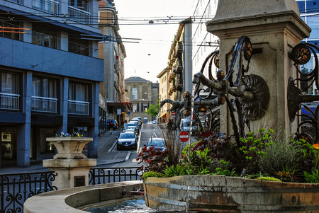 Geneva. Switzerland. Cityscape of Geneva City. Water fountainの写真素材
