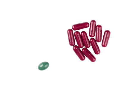 There are one green and many vinuos tablets.の写真素材