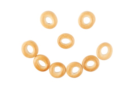 Smile of bagels on the white background.の写真素材