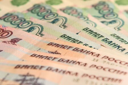 The Russian bank notes, denominations, roubles; backgroundの写真素材