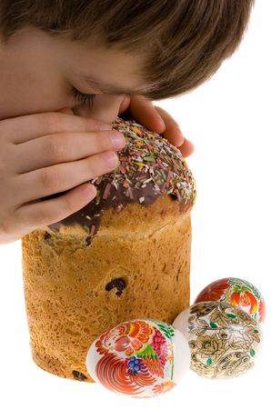 Easter eggs and cake, isolatad 