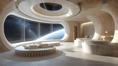 Experience ultimate luxury in a futuristic space lounge.の素材