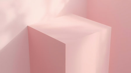 Soft pink abstract geometric studio background with a modern minimalist podium or pedestal and delicate shadows.の素材