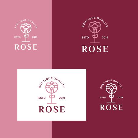 vintage flowers with simple outline designsのイラスト素材