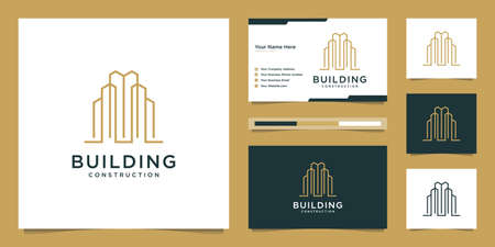 building design logos with line style. symbol for construction, apartment and architect. premium logo design and business cards.のイラスト素材