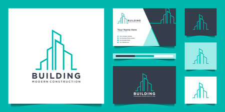 building design logos with line style. symbol for construction, apartment and architect. premium logo design and business cards.のイラスト素材