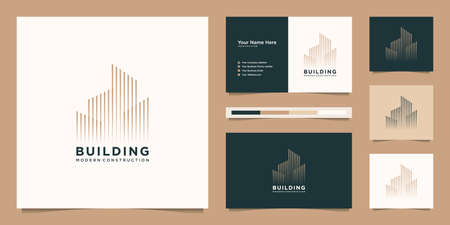 building design logos with line style. symbol for construction, apartment and architect. premium logo design and business cards.のイラスト素材