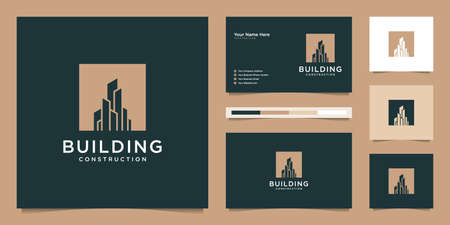 Building logo design with modern concept. city building construction abstract for logo design inspiration. logo design and business card Premium Vectorのイラスト素材