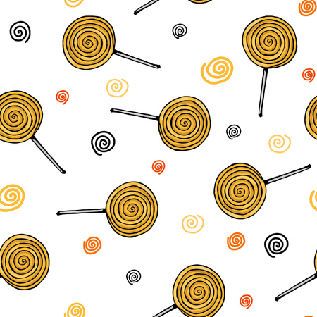 seamless pattern colored with candies and lollipops, sketches hand drawing, vector illustrationのイラスト素材