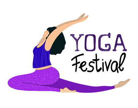 Vector illustration with girls or women practicing yoga, sport and healthy lifestyle, hand drawing and flat style, letteringのイラスト素材